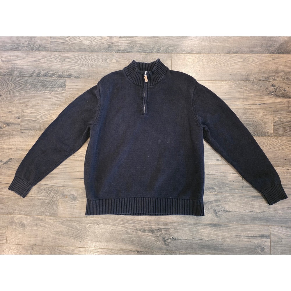 Men's sz XXL St Johns Bay Navy Blue 100% Cotton‎ Quarter Zip Pullover Sweater